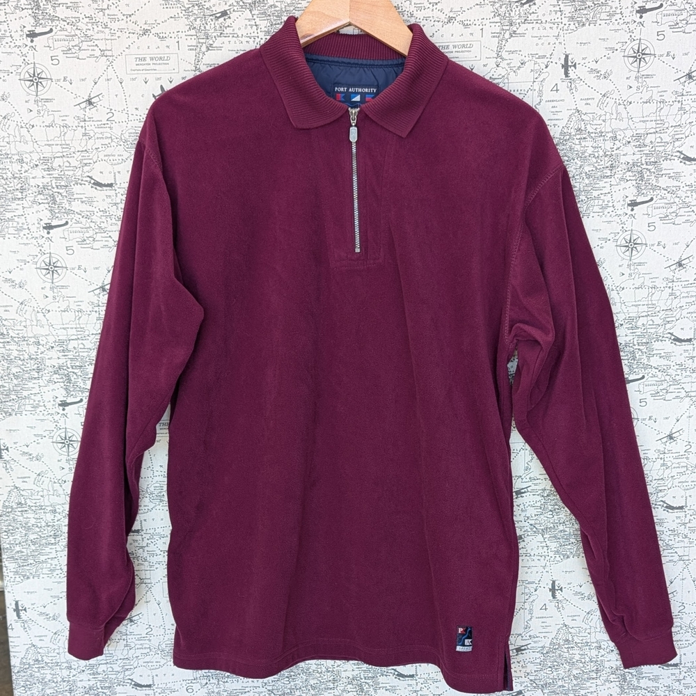 Port Authority Burgundy Quarter Zip Fleece Sweater Size Medium